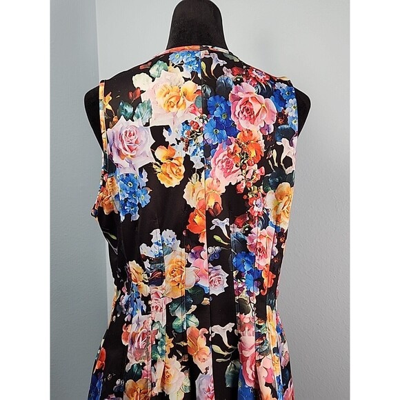 BETSEY JOHNSON Scuba Dress Fit & Flare Front Zip Sleeveless Floral Size 14 - Picture 8 of 13